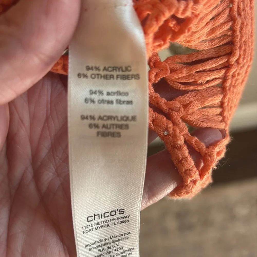 Chico's Boho Crochet Floral Knit Festival Open Knit Sweater/ Size 3/ XL - Picture 9 of 9